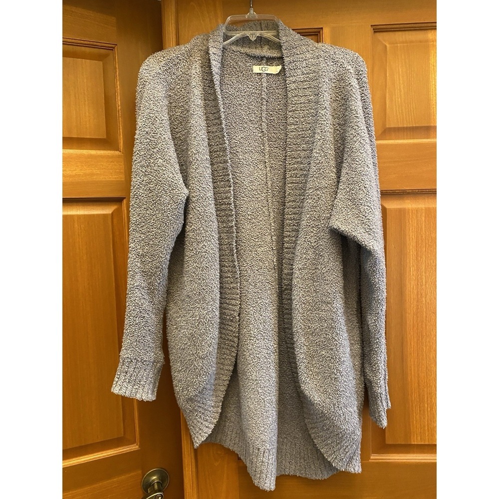 UGG Gray Fremont Fluffy Knit Cardigan Size Medium Pockets Open Shawl Knit